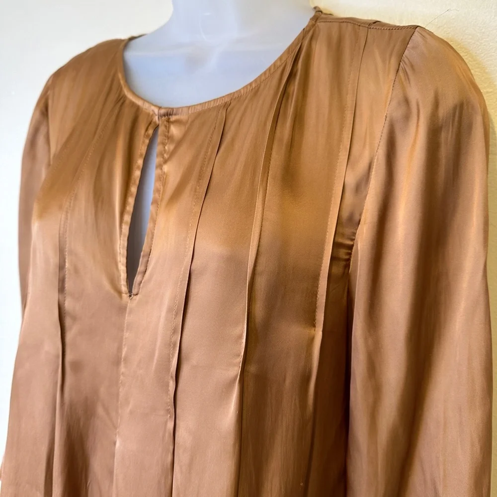 Calypso St Barth Satin Jewel Tone Gold Charmeuse Pleated Baby Doll Tunic Blouse - Picture 6 of 14